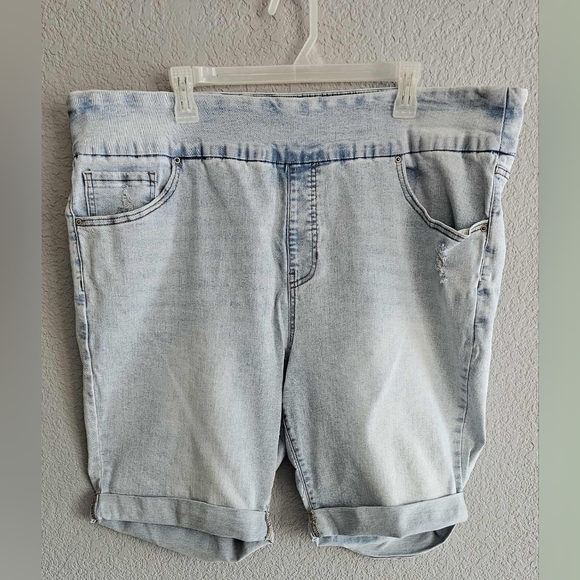 Terra & Sky Light Blue Jean Shorts W/pockets Elastic Waist Size 2X For Women - Picture 1 of 7
